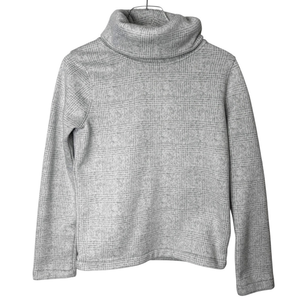J. Crew Mercantile Glen Plaid Gray/White Funnel Neck Fleece Pullover Size Small